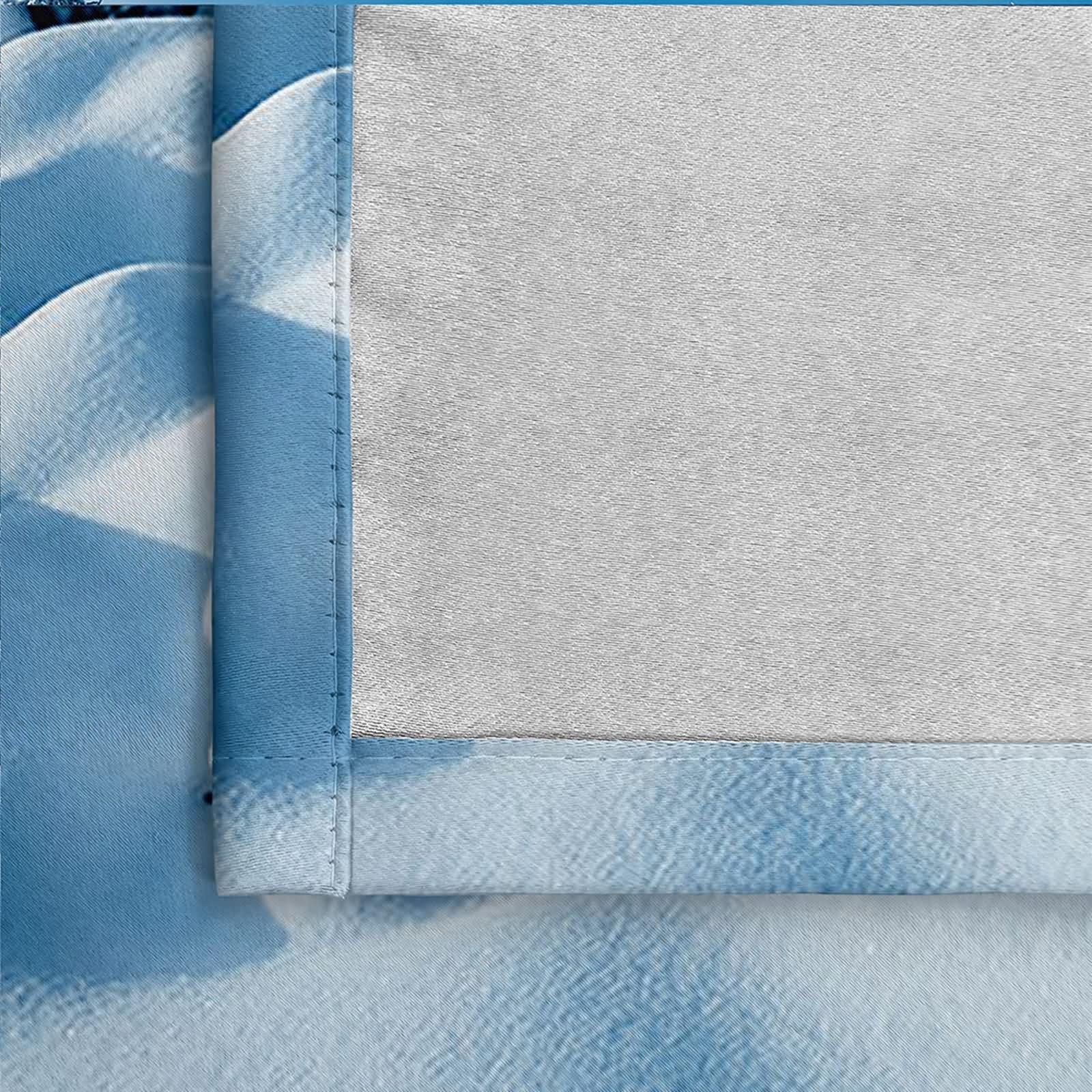 2er Set Vorhang Set Blickdicht,2 x 214W x 229H cm,Vorhänge Ösenringe Schneefallwaldlandschaft Gardine Vorhang für Schlafzimmer Blau Grau Weiß