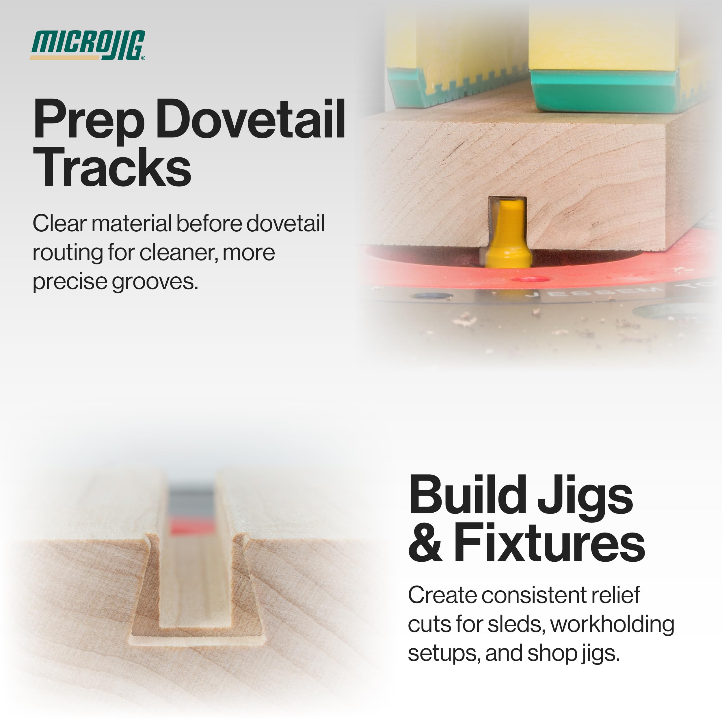 Microjig MatchFit 1/4" Relief Bit (1/4" Shank), Straight Grooving Router Bit for Dovetail Tracks, ‎MB-025-025ST, Yellow