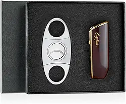 Conjunto de isqueiros e cortadores de charuto isqueiro triplo com tochas de butano recarregável para homens (sem gás) (vermelho)