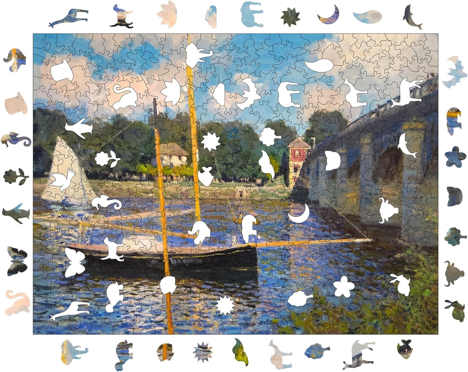 Wooden Puzzles for Adults, Claude Monet Argenteuil Bridge Premium Jigsaw Puzzles, 450 Pieces Challenging Wooden Jigsaw, 11,4" x15,4 (29x39 cm) Unique Shape, Wooden Jigsaw Puzzles for Adults