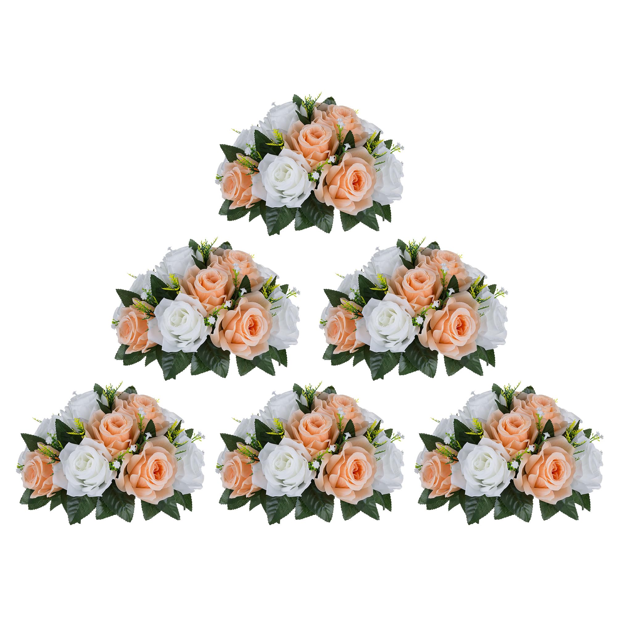 BLOSMON Rose Flower Balls Centerpieces: 6pcs 9.5 Inch Peach Fuzz Fake Flowers Kissing Balls Decor Artificial Wedding Floral Arrangements Silk Bouquet