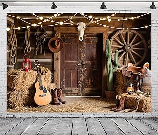 7x5FT Western Cowboy Backdrop Wild West Rodeo Rustic House Barn Background for Kids Birthday Theme Party Supplies Decorations Vinyl