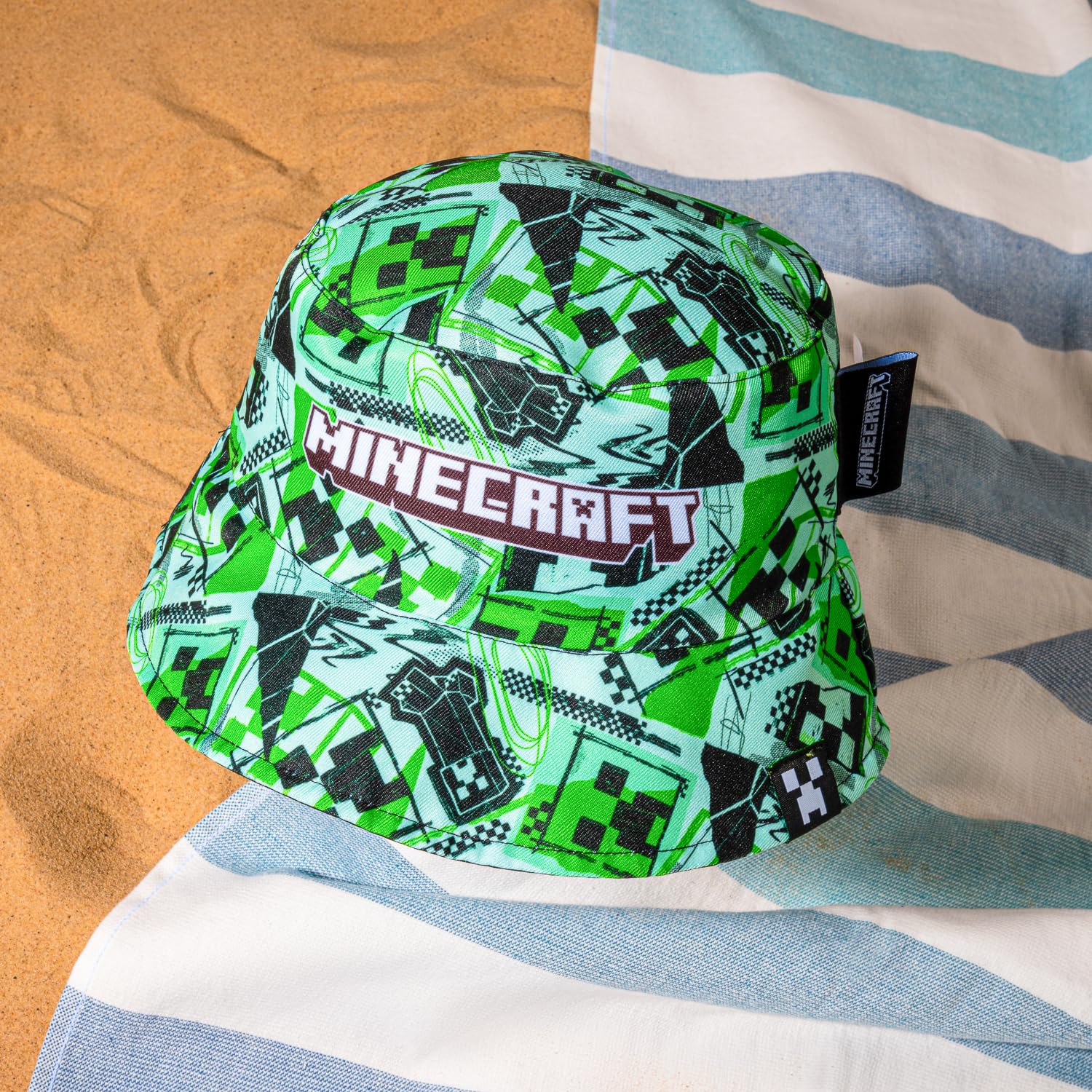 Minecraft Cappello alla pescatora per ragazzi, cappello estivo per ragazzi, design reversibile, cappello da gioco, verde, Verde