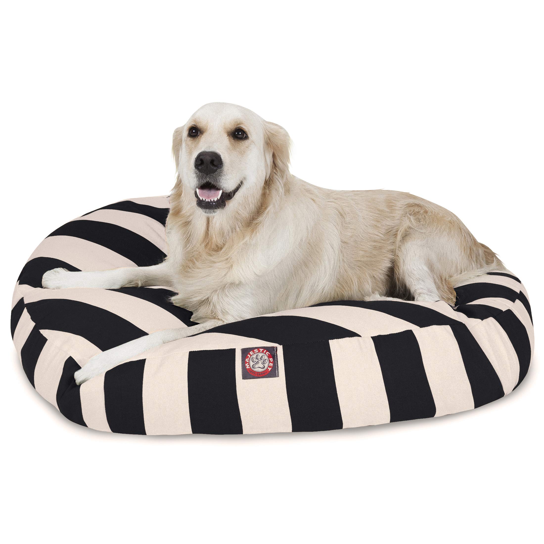 Negro Vertical Rayas Gran Redondo al Aire Libre de Interior Mascota Perro Cama con Funda Lavable de Majestic Mascota Productos