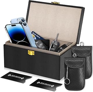 RealPlus Keyless Go Schutz Autoschlüssel Box | Extra Large Faraday Box für Autoschlüssel mit 2 Faraday Pouch & 2 RFID Bloc...