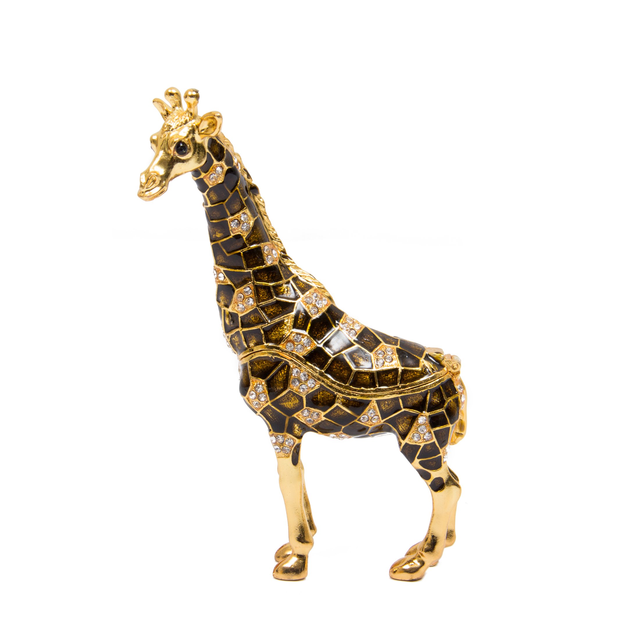 Qifu Brown Vintage Style Hand Painted Giraffe Shape Jewelry Trinket Box With Rich Enamel And Sparkling Rhinestones