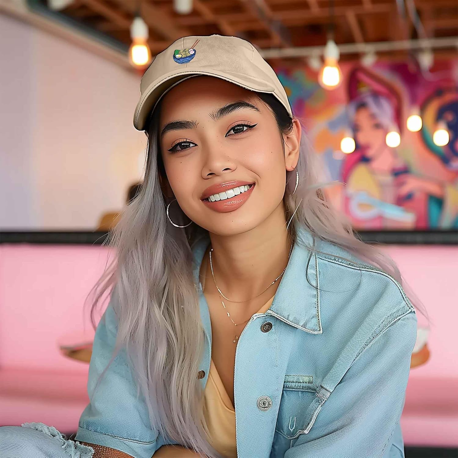 DALIX Noodle Embroidered Womens Ramen Cotton Dad Hat Baseball Cap Adjustable Womens