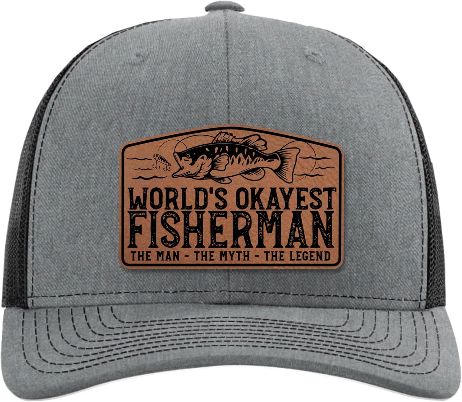 Worlds Okayest Fisherman Hat - Funny Fishing Hat for Men - Fisherman Hat - Fishing Gifts for Men, Husband, Dad, Boys - Bass Fishing Gifts - Richardson 112 Trucker Hat
