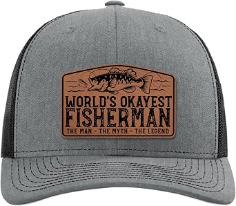 Worlds Okayest Fisherman Hat - Funny Fishing Hat for Men - Fisherman Hat - Fishing Gifts for Men, Husband, Dad, Boys - Bass Fishing Gifts - Richardson 112 Trucker Hat