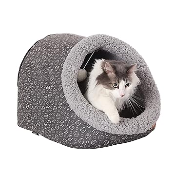 K&H PET PRODUCTS Thermo-Pet Cave Unheated Cat Bed - Gray/Geo Flower 17 X 15 X 13 Inches