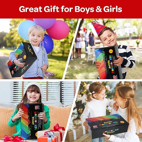 Miniatura 6 de Juego de 59 piezas de pintura acrílica, kit de suministros de arte con 24 pinturas no tóxicas, caballete, pinceles, lienzo para niños, artistas