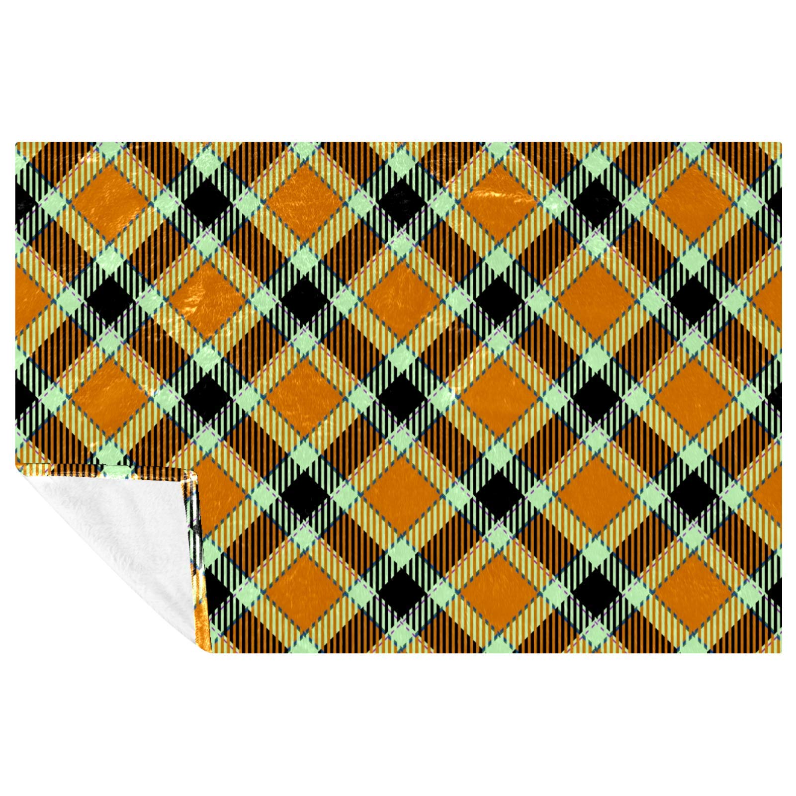 Plaid orange et noir doux et résistant pour lit et pique-nique