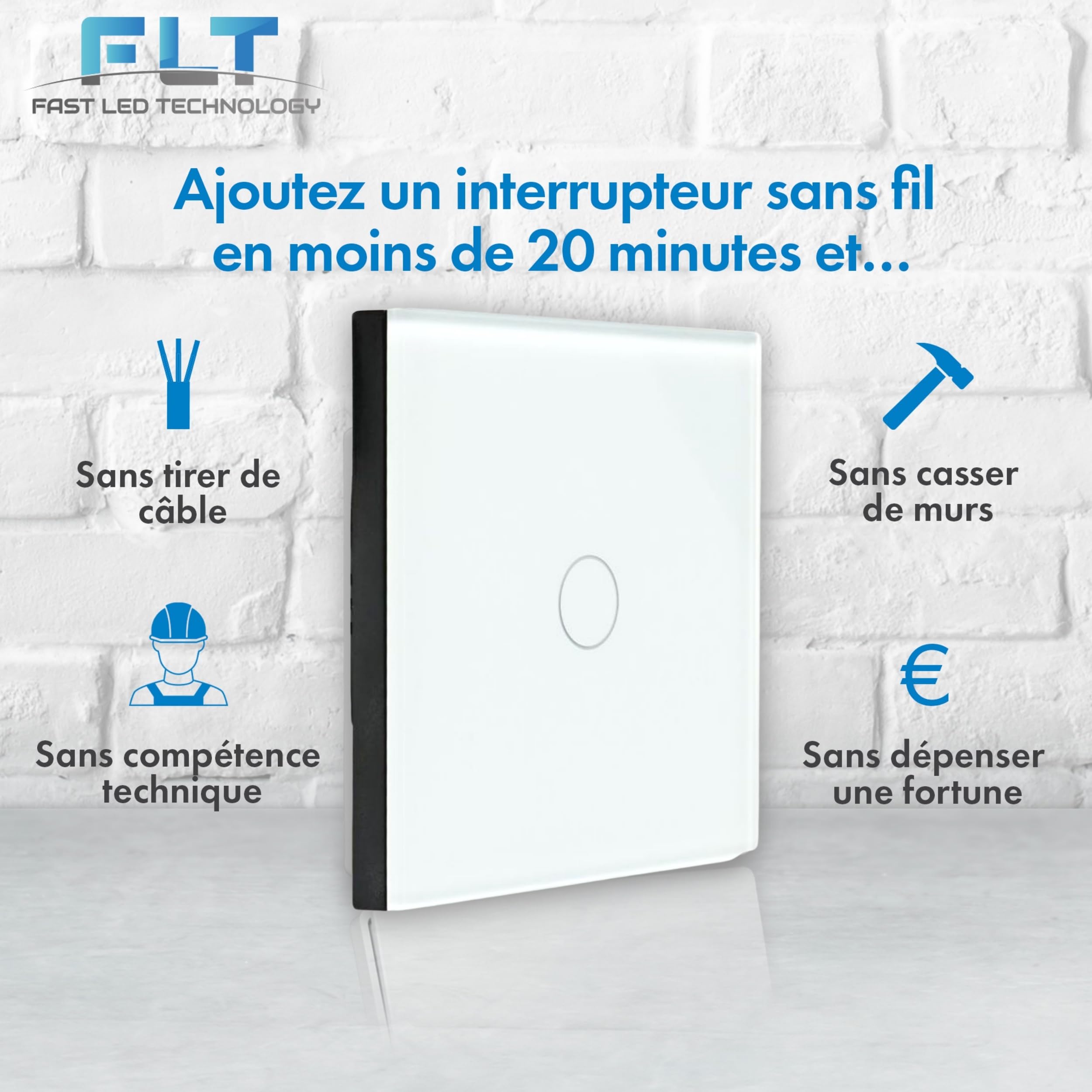 Kit interruttore senza fili - 1 telecomando a parete + 1 mini ricevitore da incasso - Va e arriva senza lavoro - Controllo remoto - Interruttore radio RF