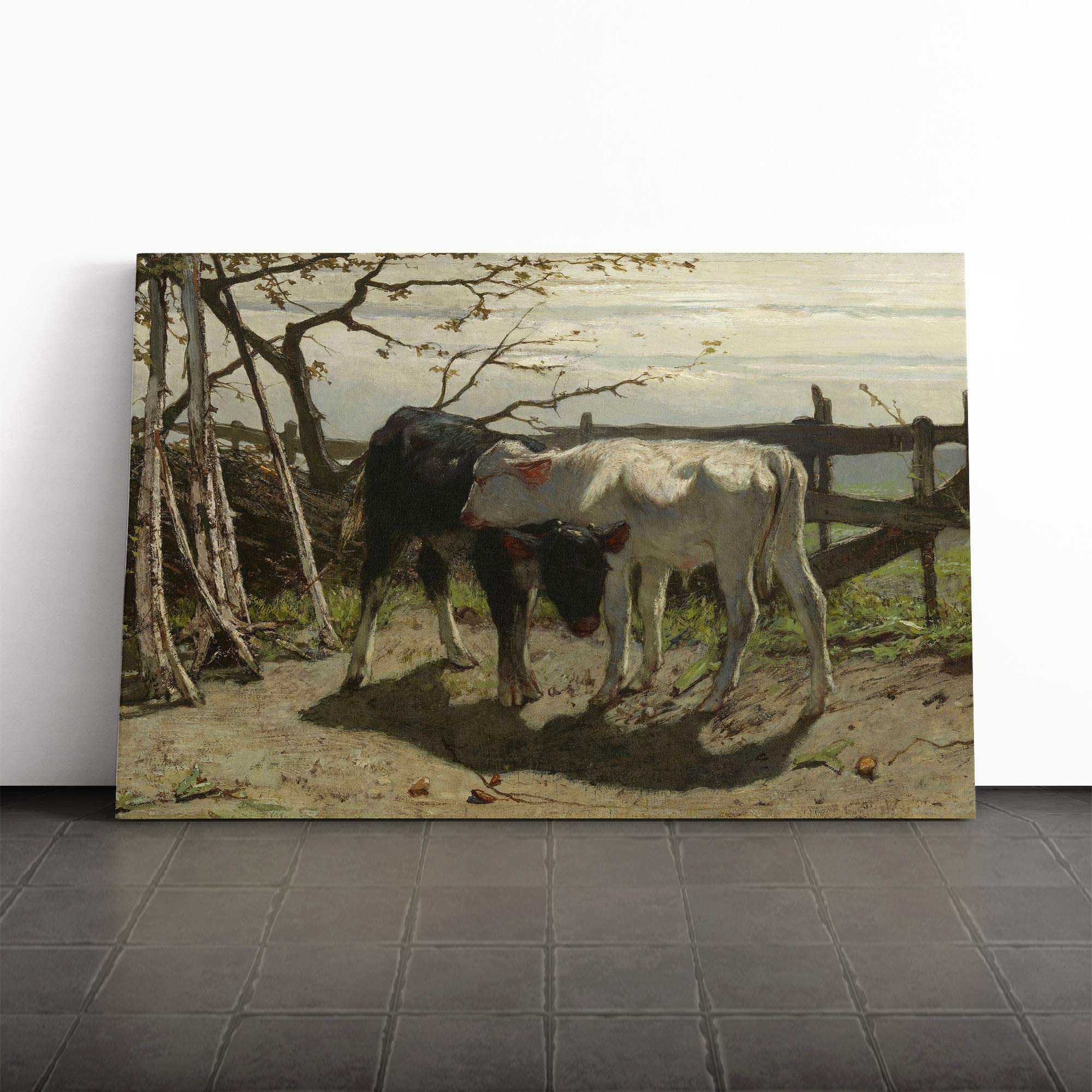 Willem Maris Calves Canvas Print | Gallery Wrapped 30mm Frame Wall Art | 24x16 inches | Ready to Hang | Modern Picture | Living Room Bedroom Lounge Office