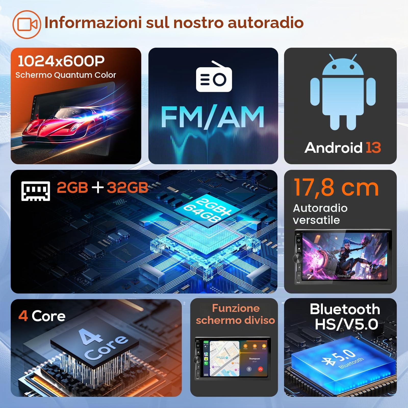 Haudio Autoradio Android da 7 Pollici, Autoradio 2 DIN con Wireless Android Auto & Carplay, Telecamera di Retromarcia, Bluetooth, Navigazione GPS, Mirror Link, Assistente Vocale, SWC/FM/AM/RDS
