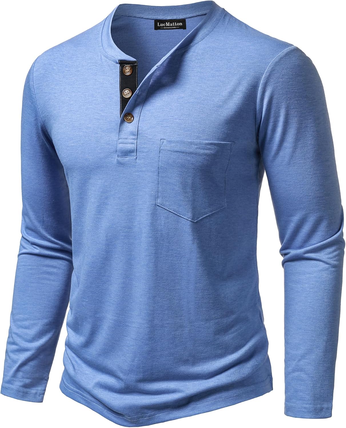 LucMatton Men's Lightweight Henley Shirt Casual Stretch Slim Fit Long Sleeve T-Shirt with Pocket - Image 2