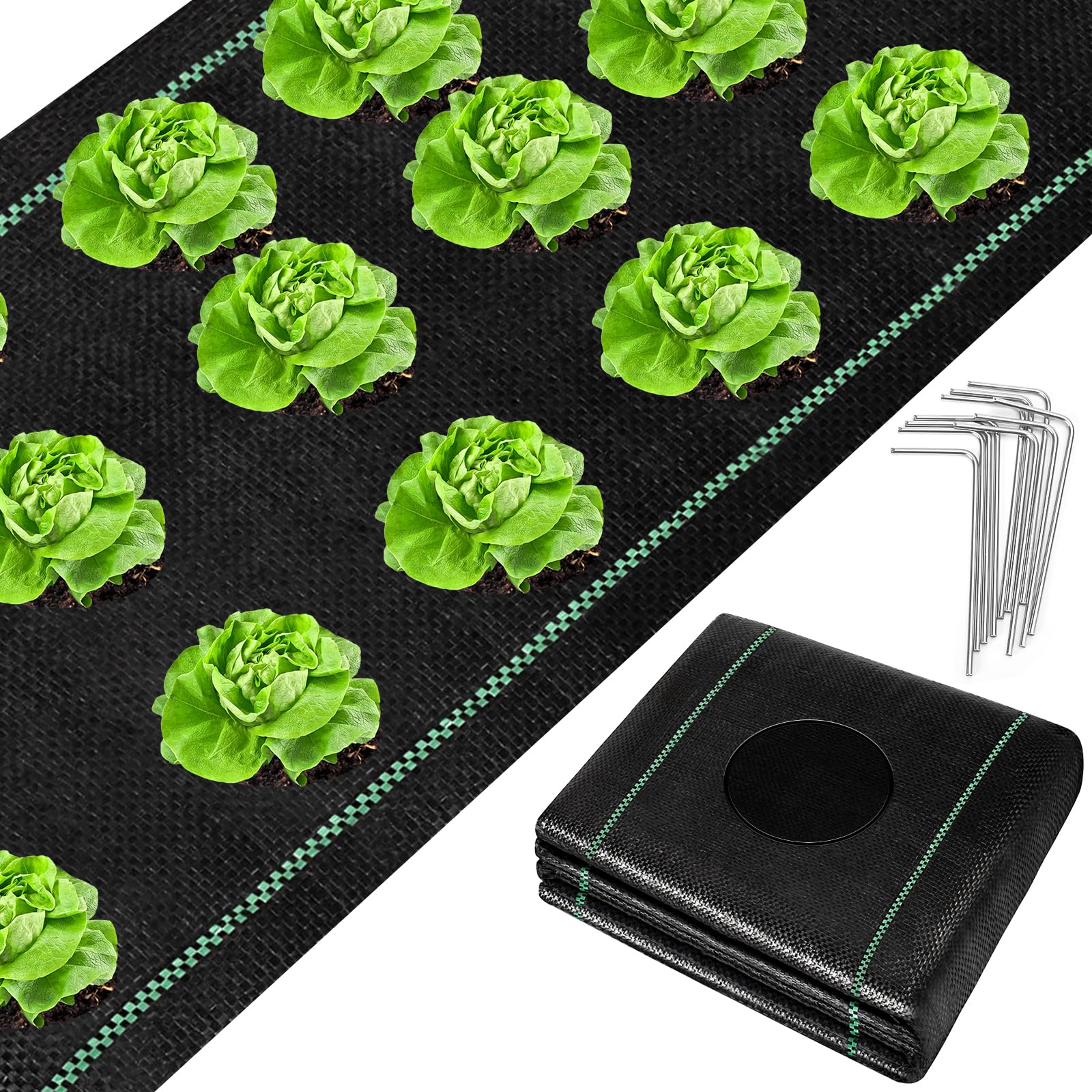 UNIFAMILY 3 x 30 Feet Landscape Fabric Heavy Duty, Woven Barrier Fabric with Planting Holes, Garden Ground Cover Fabric, Garden Sheets Planting Fabric, Gardening Fabric with Precut Holes