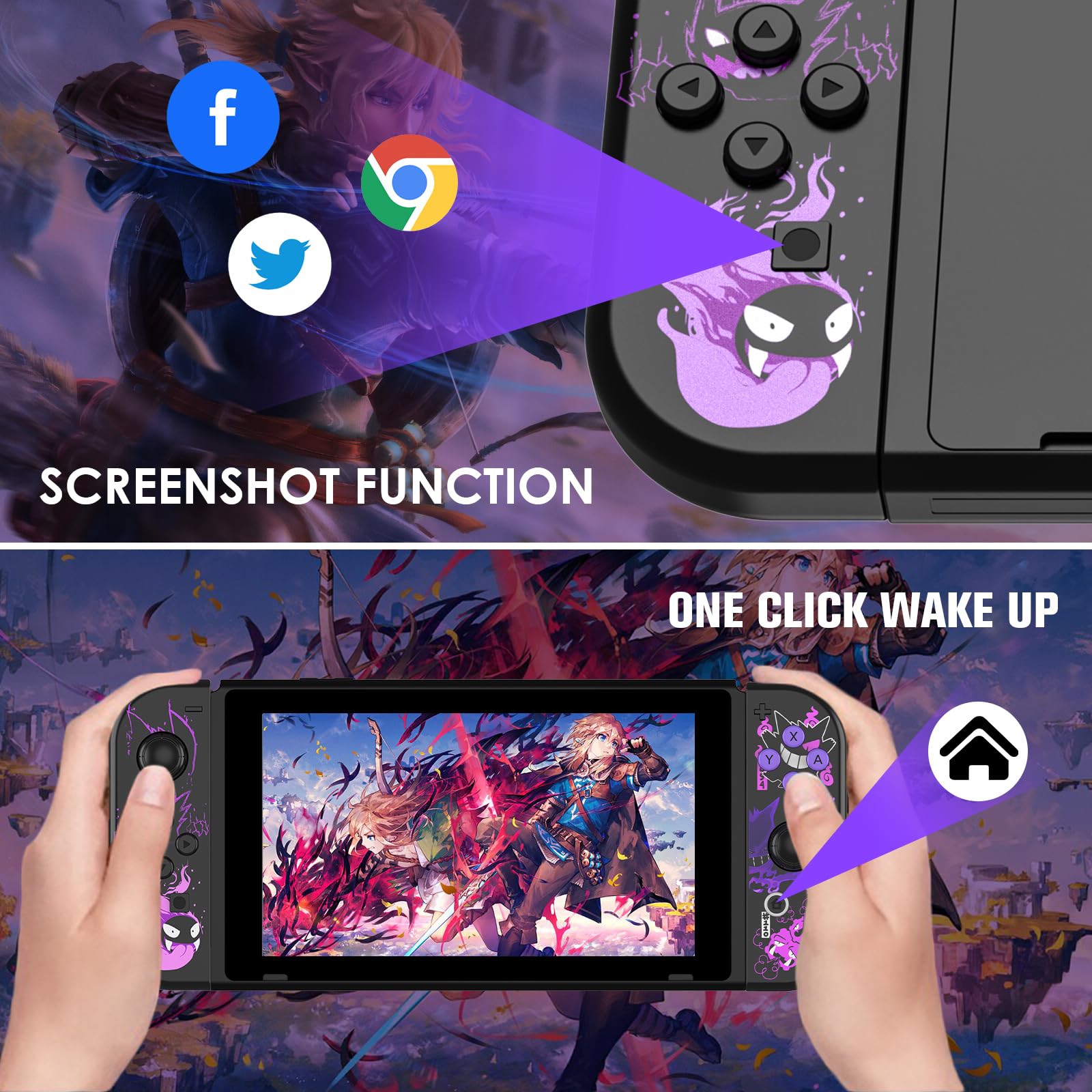 Replacement L/R Switch Controller Work with Switch/Lite/OLED Console,Wireless Controller Support Dual Vibration,6-Axis Gyro,Wake-up,Motion Controls,Screenshot-Purple — view 5