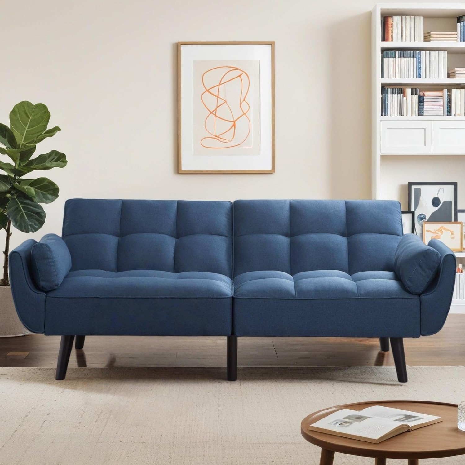 Modern PU Leather 3-Seat Couch, Adjustable Backrest Convertable Sofa, Sleek Minimalist Fold Out Couch Loveseat with Armrests, Sofa for Living Room Home Office Spaces, Brown