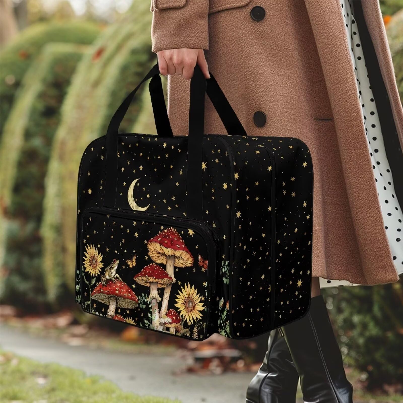 Uorisanigo Sewing Machine Carrying Case Universal Tote Bag with Handle and Front Storage Pockets Compatible with Most Standard Sewing Machine Extra Accessories Supplies Mushroom