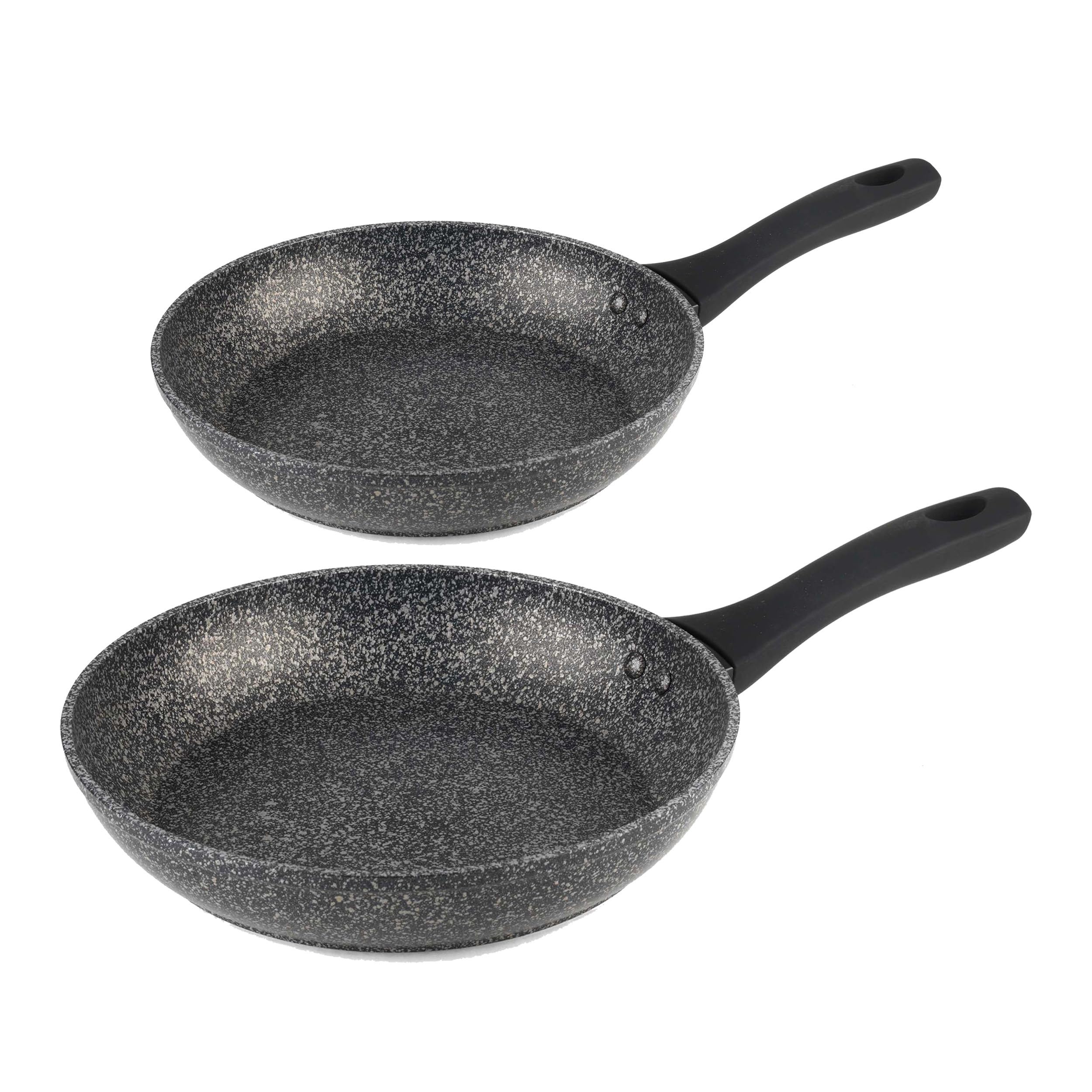 Salter COMBO-8578A Frying Pan Set, Non-Stick Forged Aluminium Cooking Pans, Induction Suitable, Corrosion-Resistant, Dishwasher/Metal Utensil Safe, Soft-Touch Handle, Megastone, Silver/Black, 20/28cm