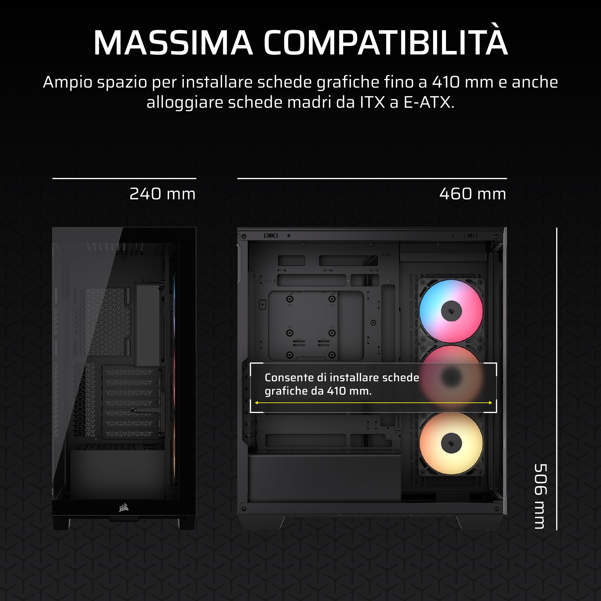 CORSAIR 3500X RS-R ARGB Case PC Mid-Tower Panoramico – 3 Ventole RS120-R ARGB Preinstallate, Compatibile con Fino a 10 Ventole da 120 mm, Scheda Madre con Connessione Inversa Compatibile – Nero