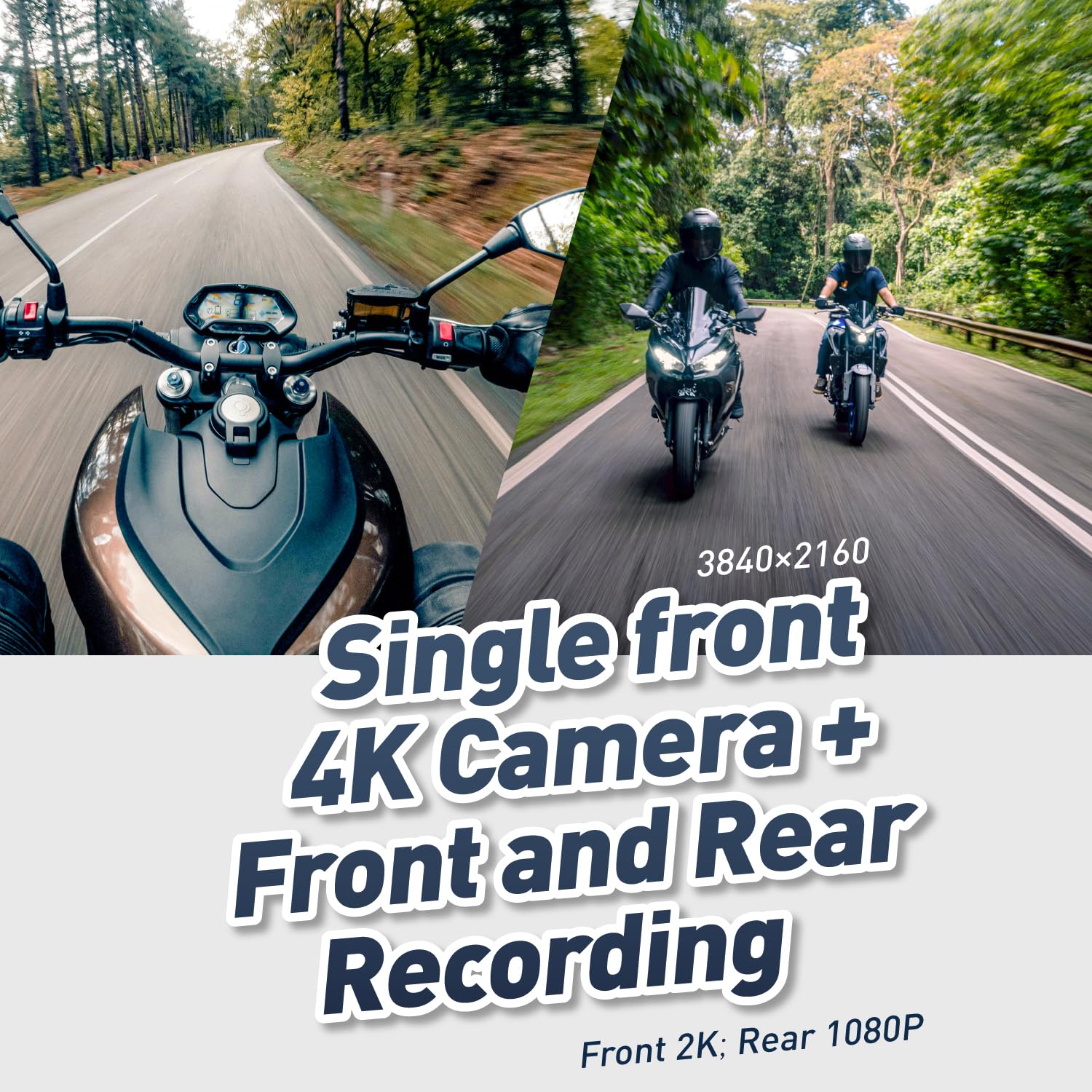 Jinpei 4K UHD Motorcycle Helmet Camera Front and Rear,Dual Lens Bike Cameras with Wi-Fi Connection, Remote Control and Loop Recording, Motorcycle Dash Cam, 64G Card Included, JD-07BM