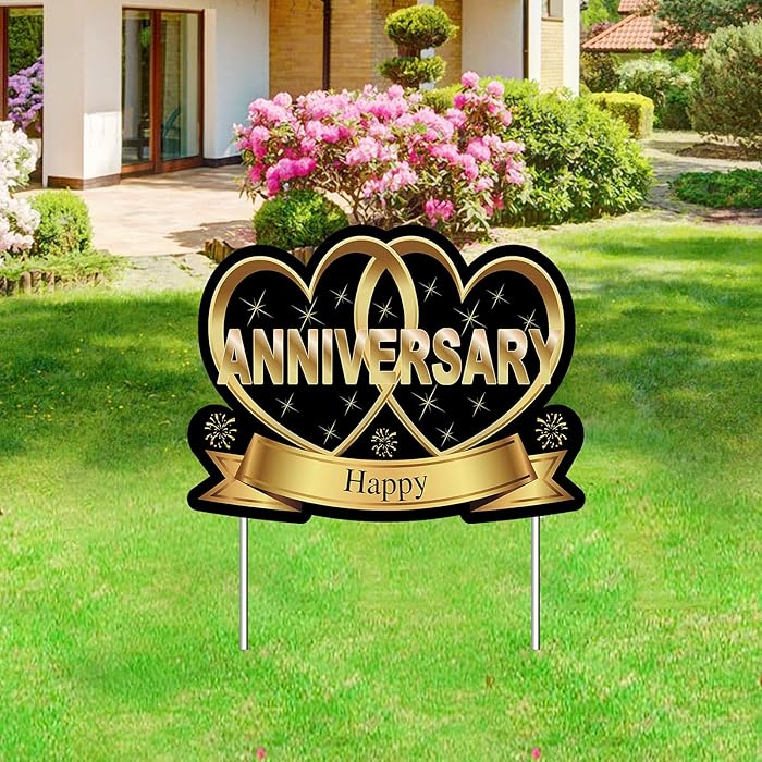 Buy Gold Happy Anniversary Yard Signs Backdrop Decorations Happy