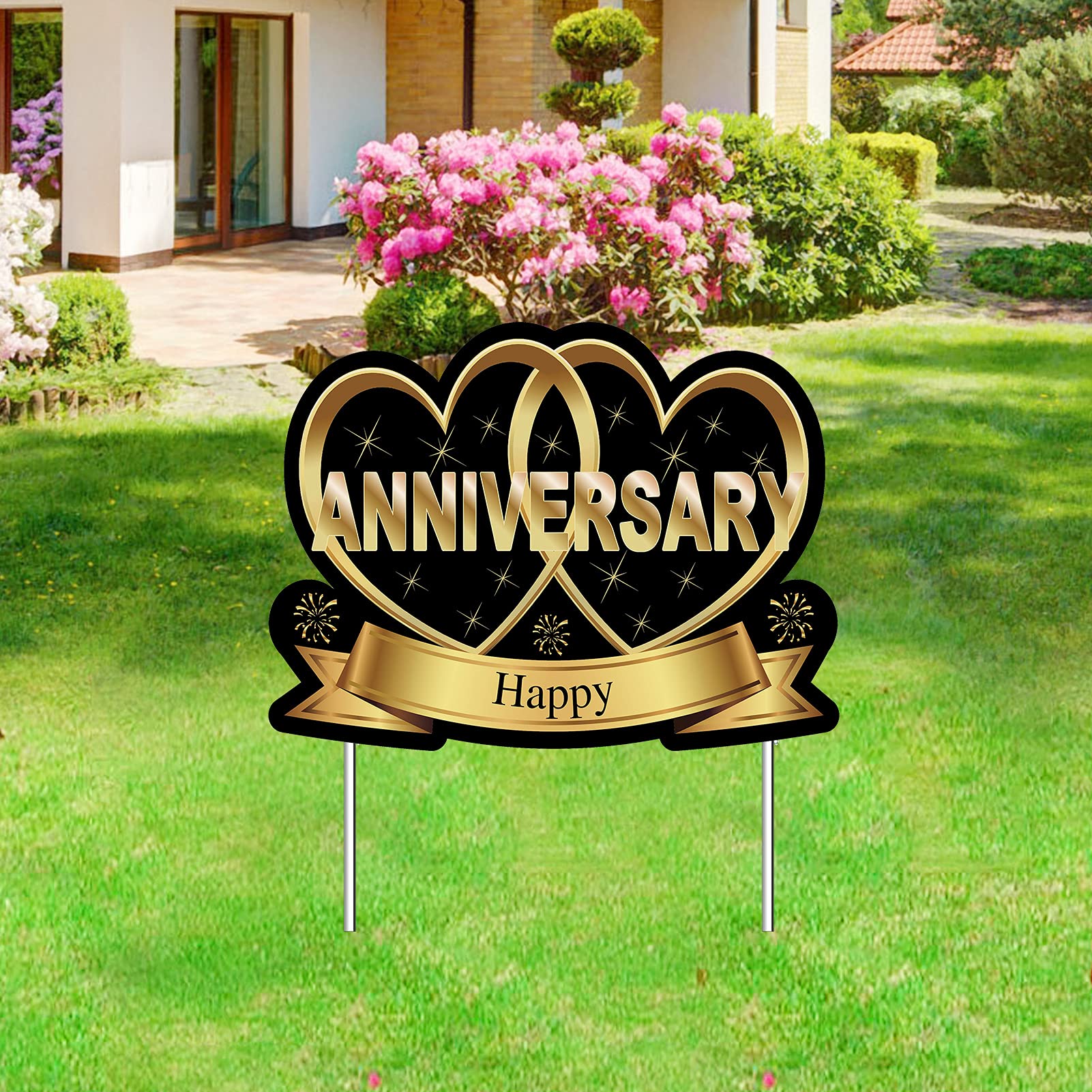 Buy Gold Happy Anniversary Yard Signs Backdrop Decorations Happy