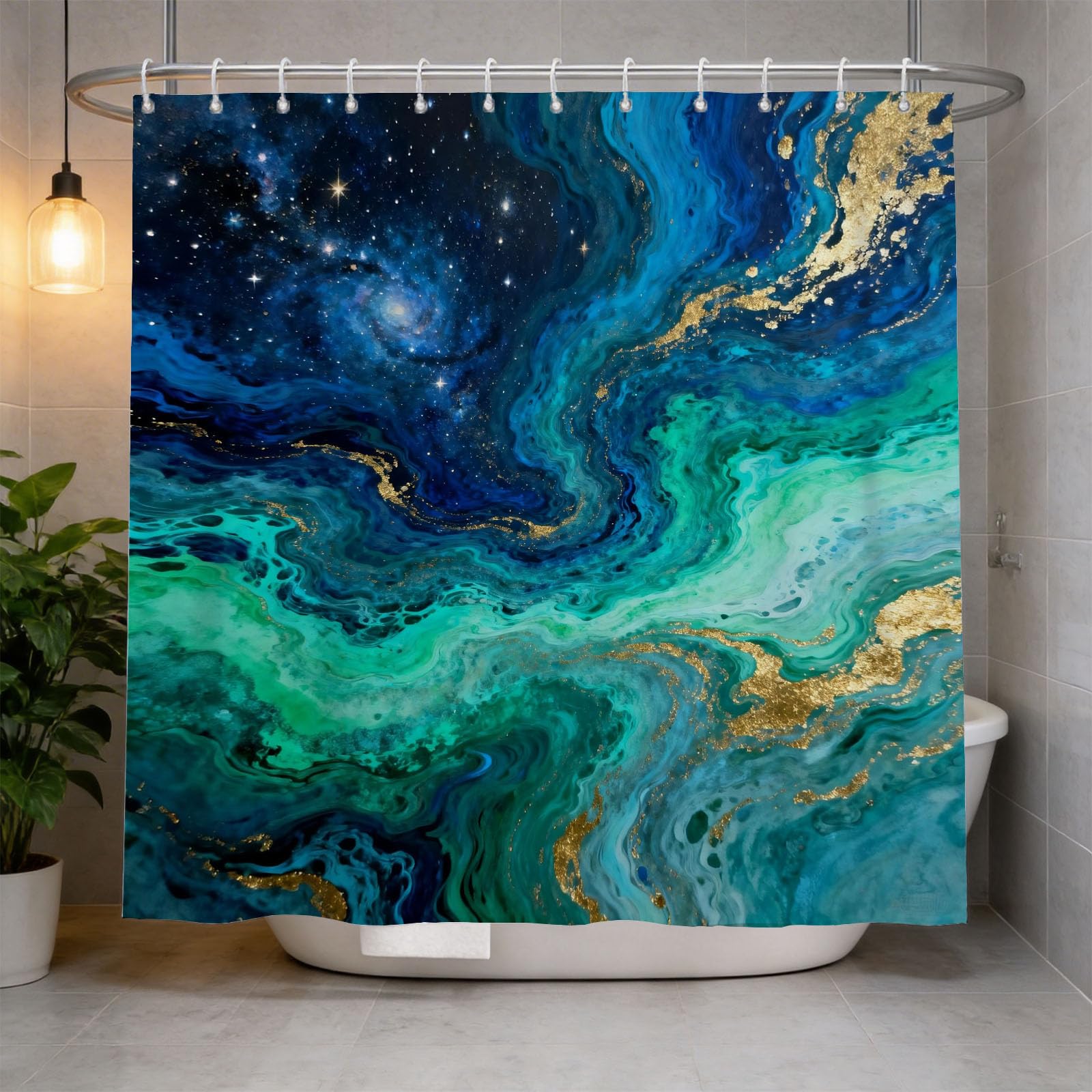 Hongduo 3D Marble Shower Curtain for Stalls Bathtubs Abstract Bathroom Decor Shower Curtain Set Polyester Fabric Waterproof 200x200cm/79X79 Inch with Hooks