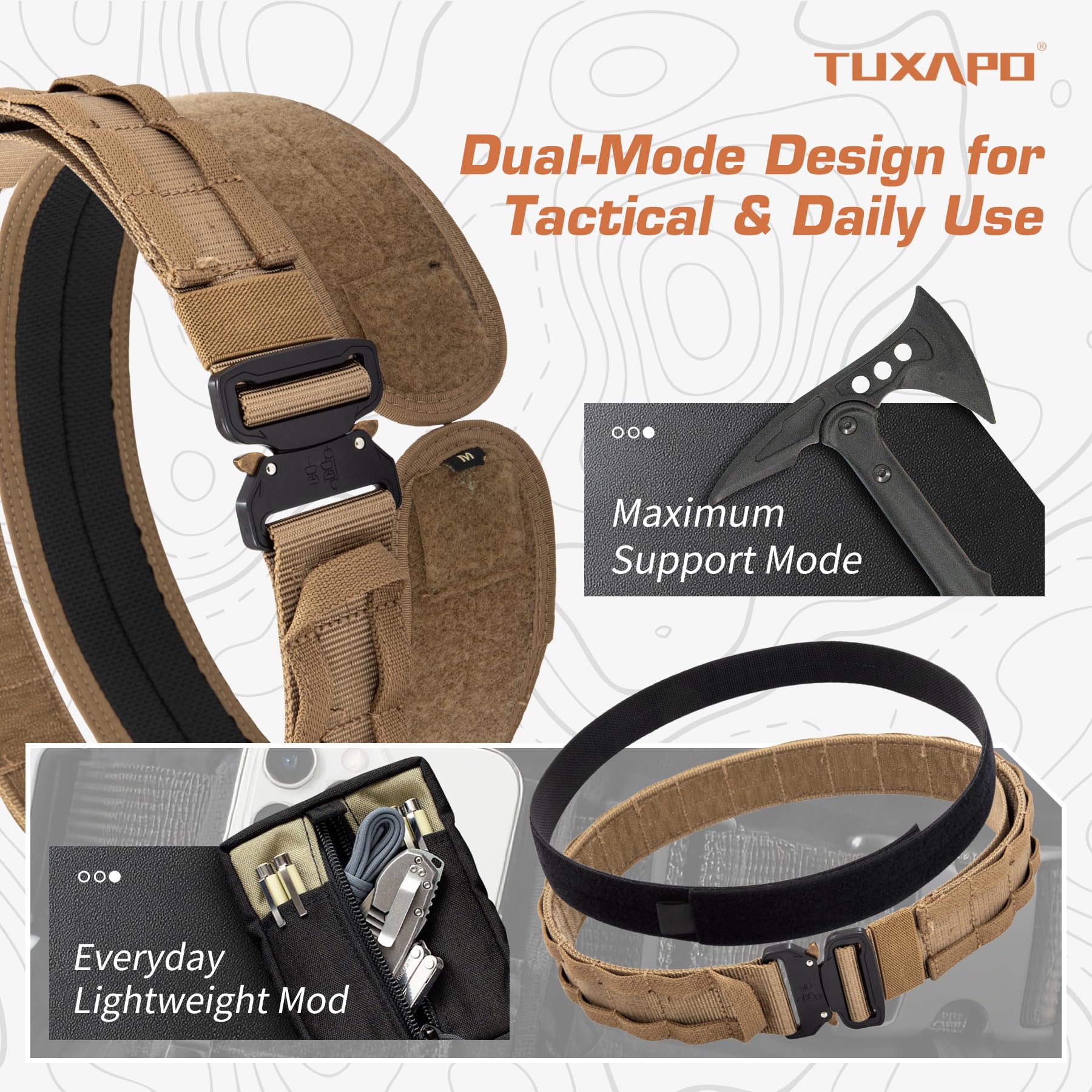 Tuxapo Tactical Heavy Duty Belts Quick Release Rigger Molle Belt Outer and Inner Belt with Anti-Slip Pad