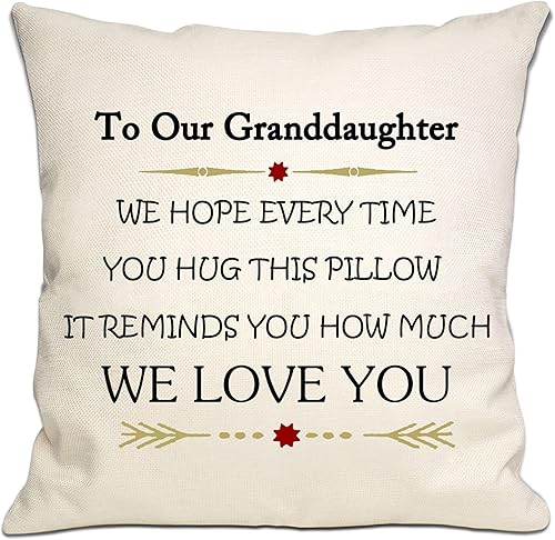 Funda de almohada con texto en inglés To Our Granddaughter We Hope Every Time You Hug This Pillow It Reminds You How Much We Love You para nieta,