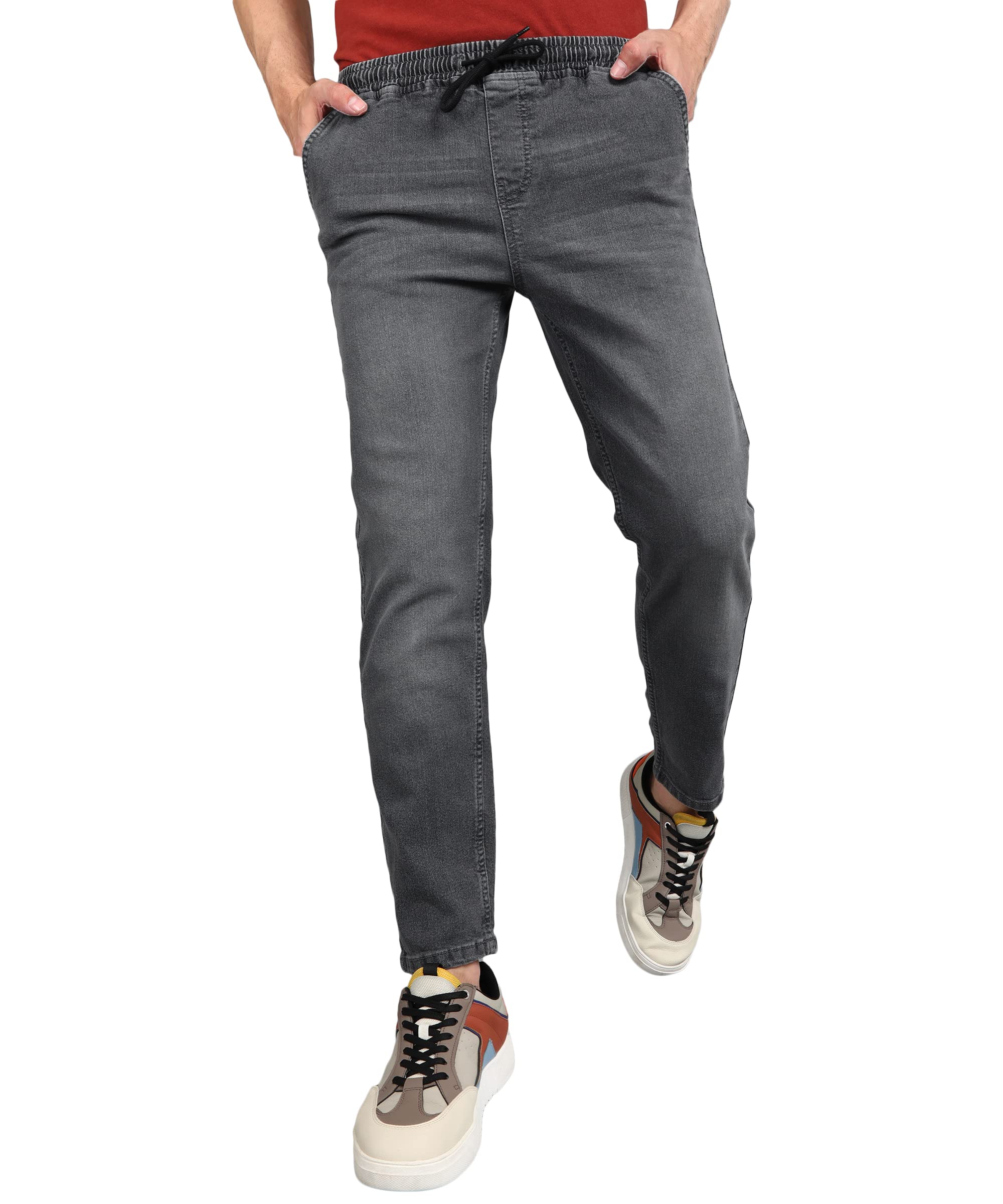 urbano fashion Men's Regular Fit Mid Rise Washed Jogger Jeans Stretchable-picture-52