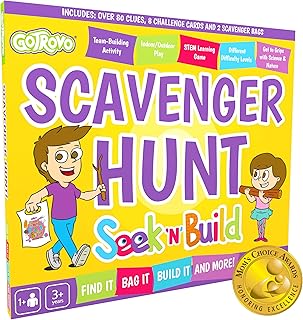 Scavenger Hunt Game for Kids. GoTrovo Seekâ€™nâ€™Build Indoor Outdoor Find It Game. Includes 2 Color in Bags to Collect Your Treasures Plus Challenge Cards to Build/Experiment/Get Arty and Creative!
