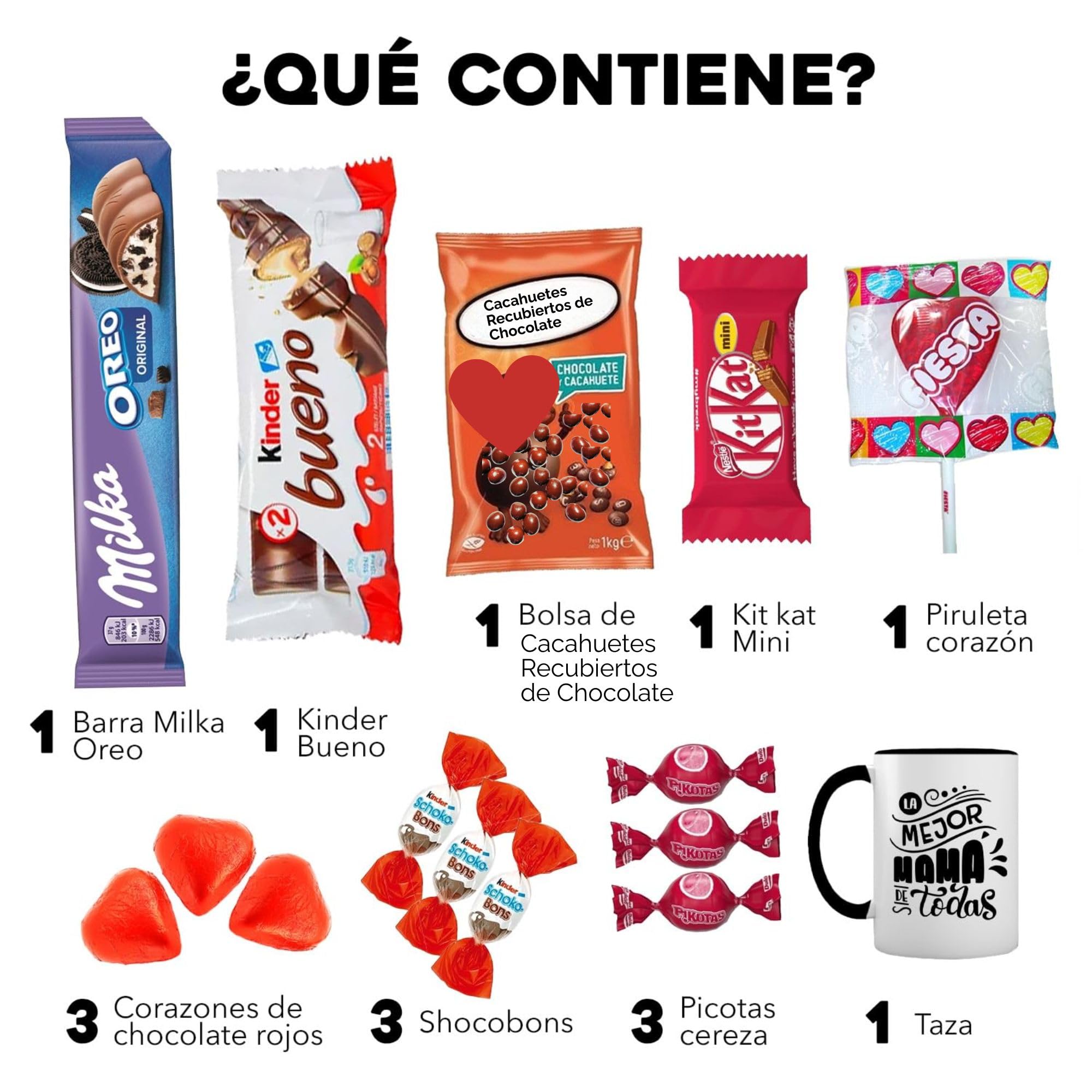 Taza Regalo Día de la Madre con de +14 Chocolates - Regalo Original con Chocolatinas Kinder,Milka,Kit-Kat y Chucherías - "La Mejor Mamá de Todas" — view 2