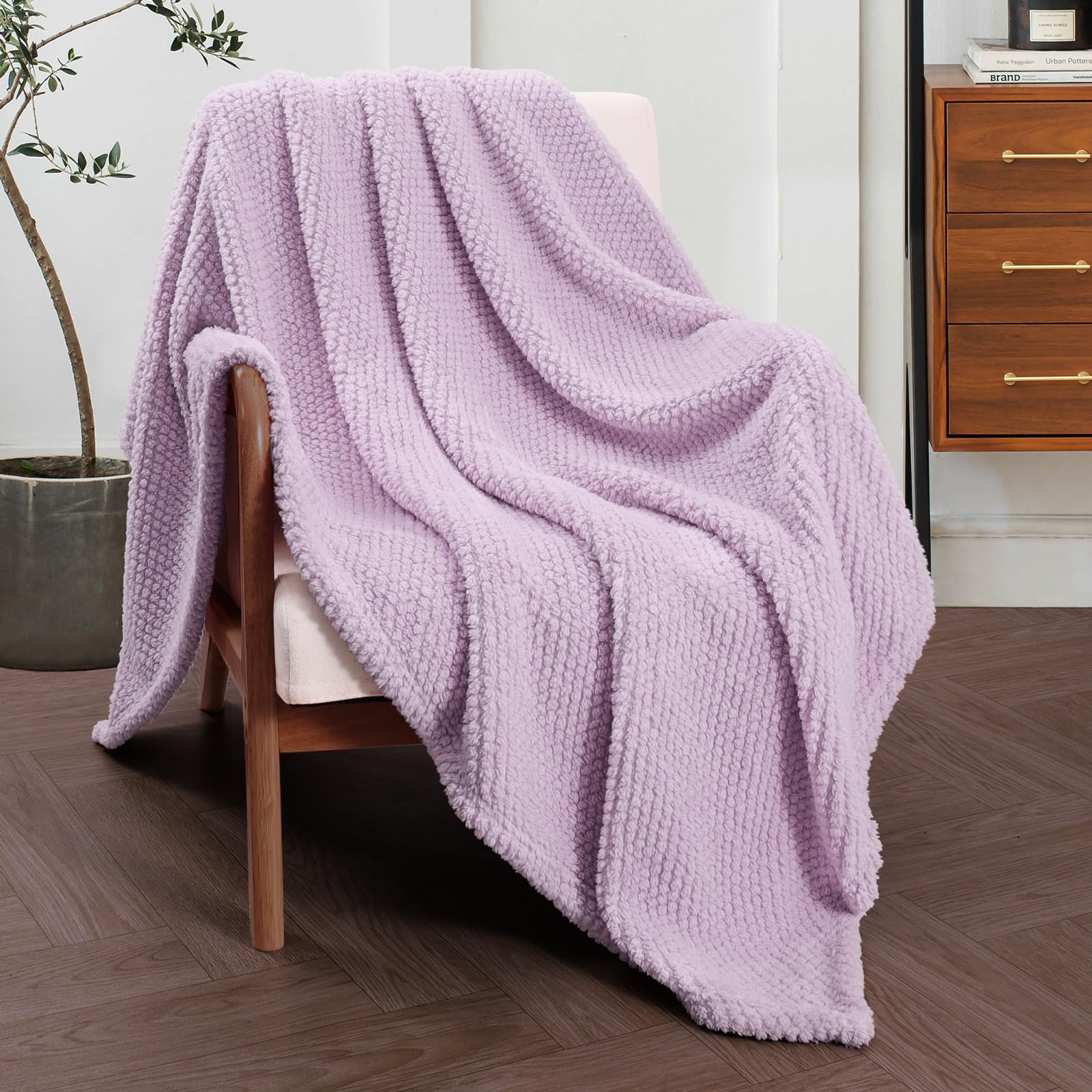 Whale Flotilla Large Fuzzy Fleece Throw Blanket for Couch, Fluffy Warm Soft Jacquard Blankets for All Season, Lightweight and Cozy, Lilac