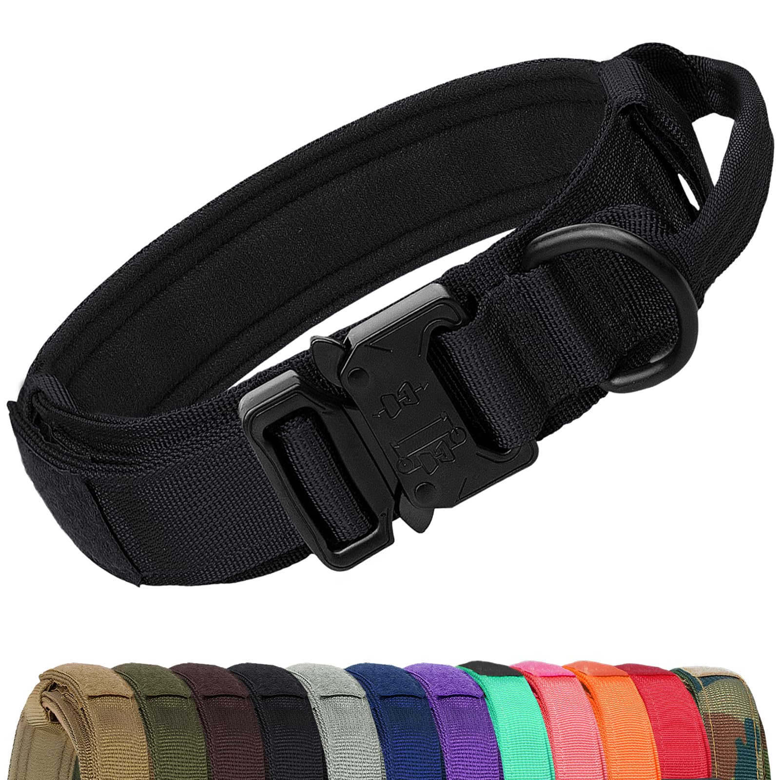 Joytale Collar Perro, Táctica Collar Perro Mediano con Mango de Control, Resistente Collares para Perros, Negro, M
