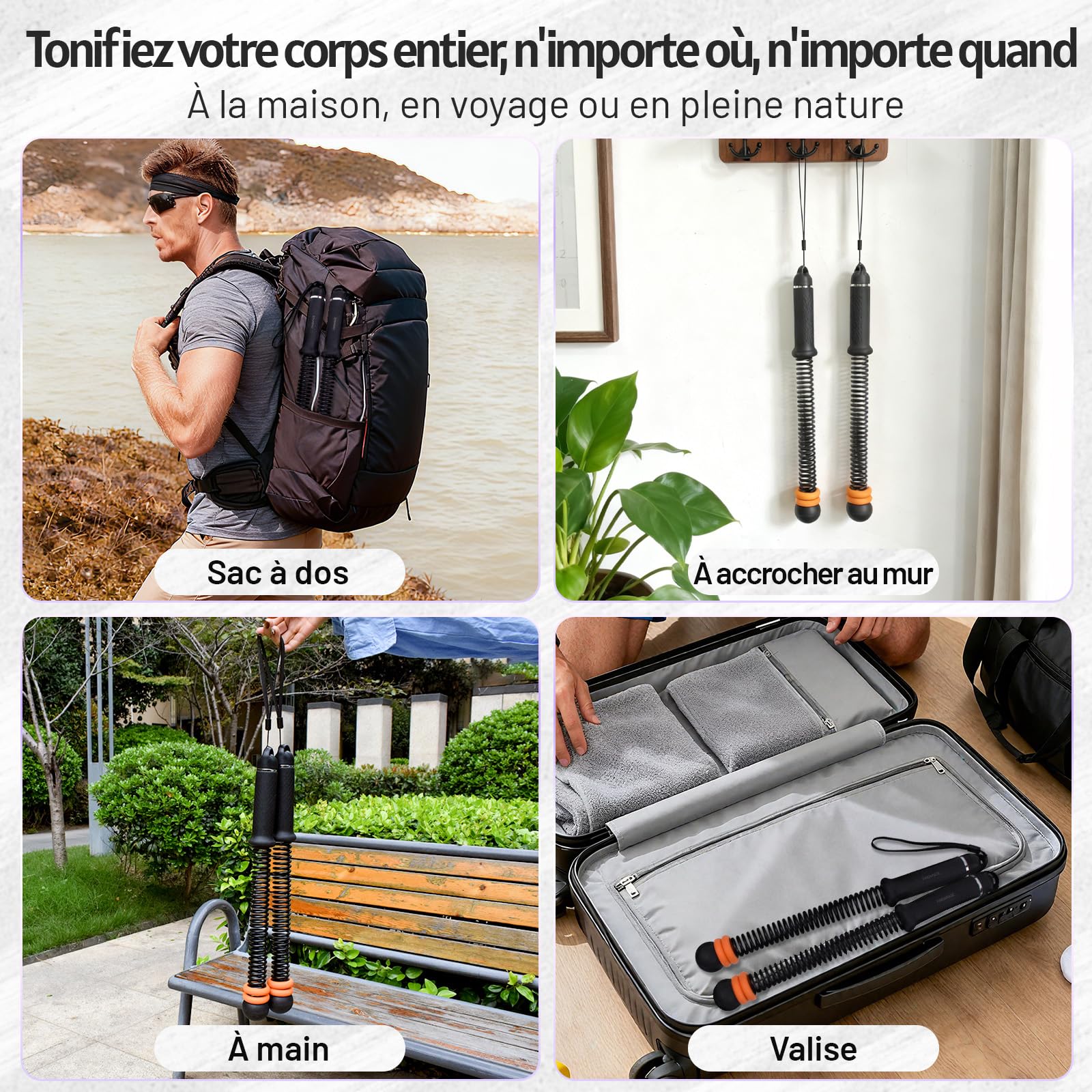 Corde de Combat sans Corde avec Poids réglables, Outil de Fitness Silencieux Facile à Transporter pour la Sculpture Totale du Corps, Le Cardio et la Combustion des Graisses (Noir)
