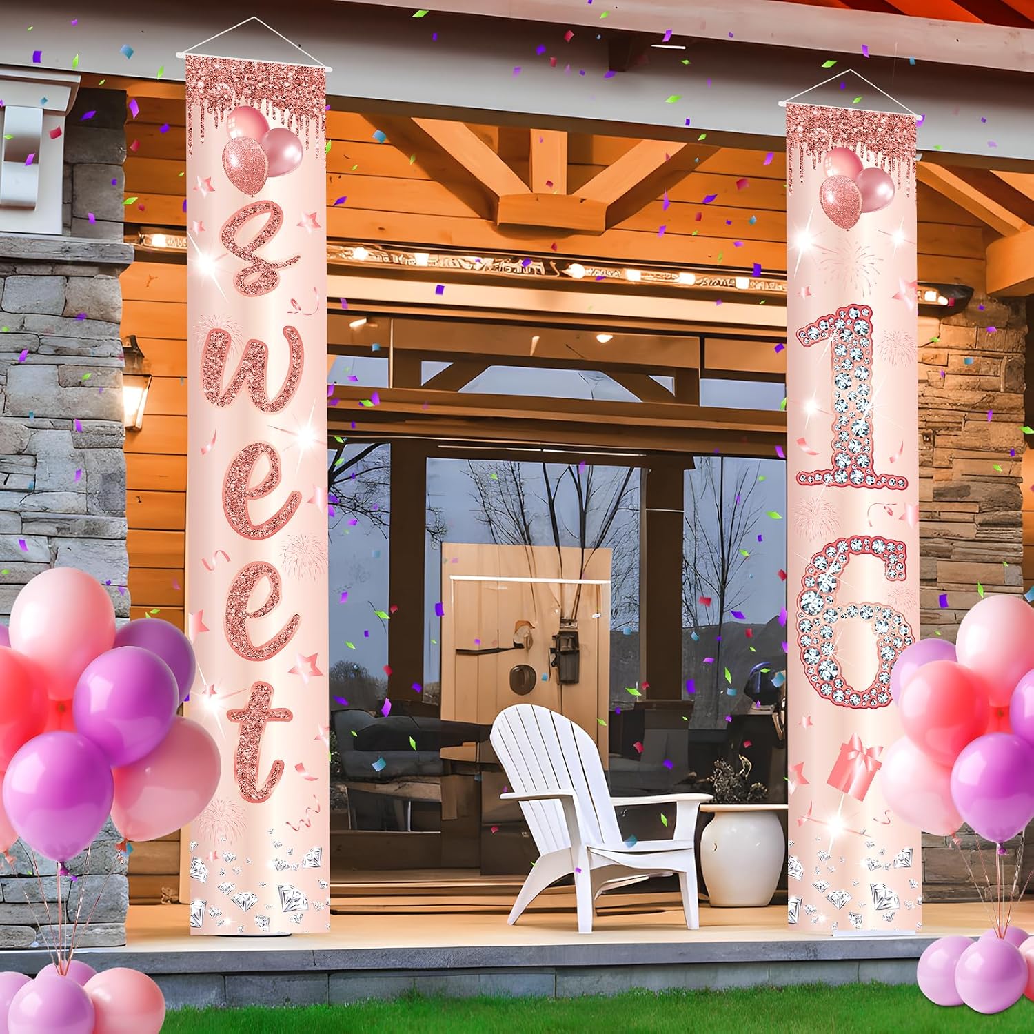 Sweet 16 Birthday Decorations Door Banner for Girls Rose Gold Happy 16th Birthday Porch Sign Sweet 16th Birthday Props Decor for Indoor Outdoor Sixteen Year Old Birthday Supplies
