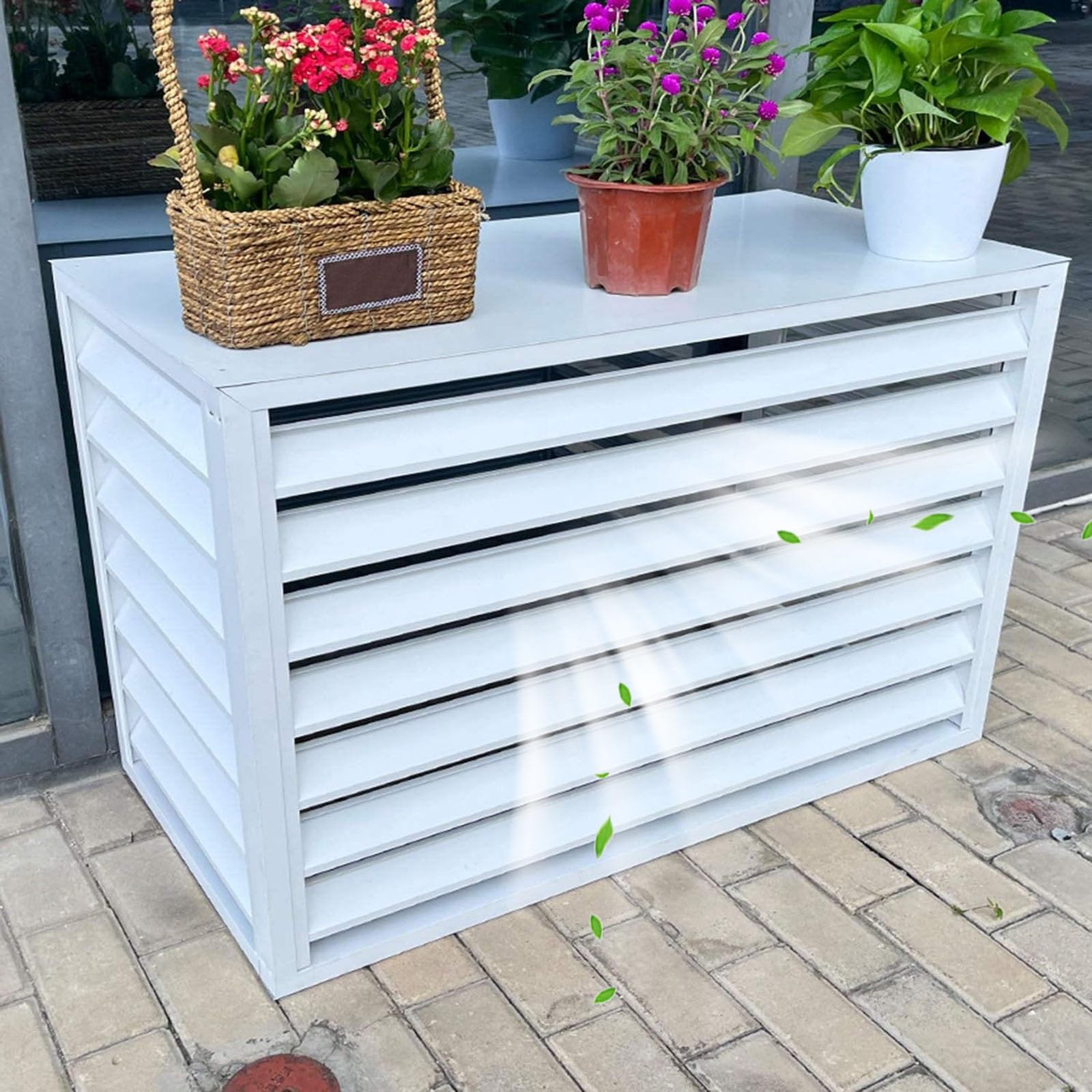 Aluminiowa osłona ogrodzenia klimatyzatora na zewnątrz, ochrona przed wzrokiem, do kosza na śmieci i sprzętu basenowego, trwała, odporna na warunki atmosferyczne, stylowy stojak na rośliny (biały)