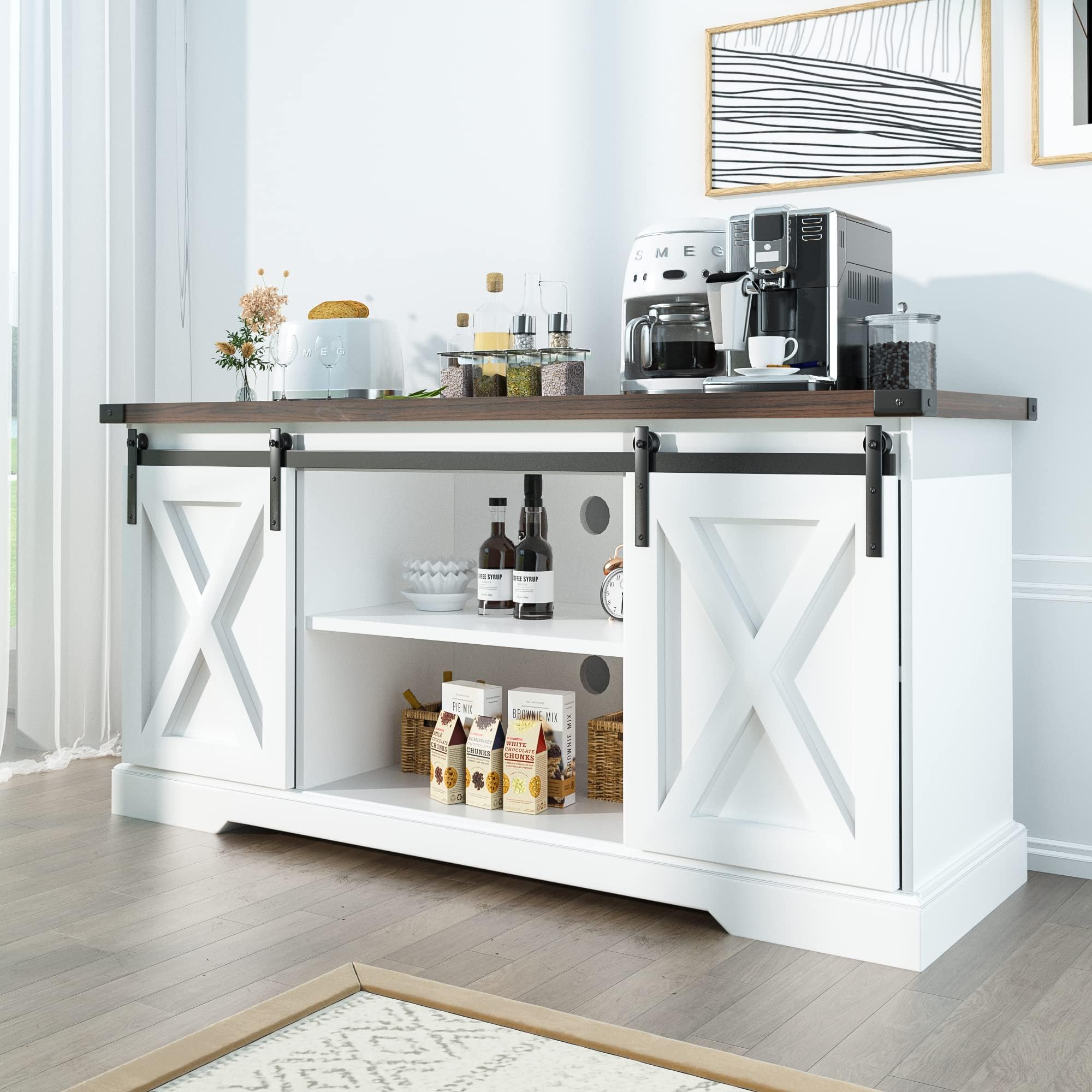 Amazon.com: Fingertip WD Farmhouse Sideboard Buffet Cabinet - 58 Inches ...