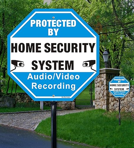 Miniatura 7 de Paquete de 2 letreros de aluminio de 12 x 12 pulgadas con estacas de metal de 36 pulgadas, letrero de advertencia de grabación de audio y video,