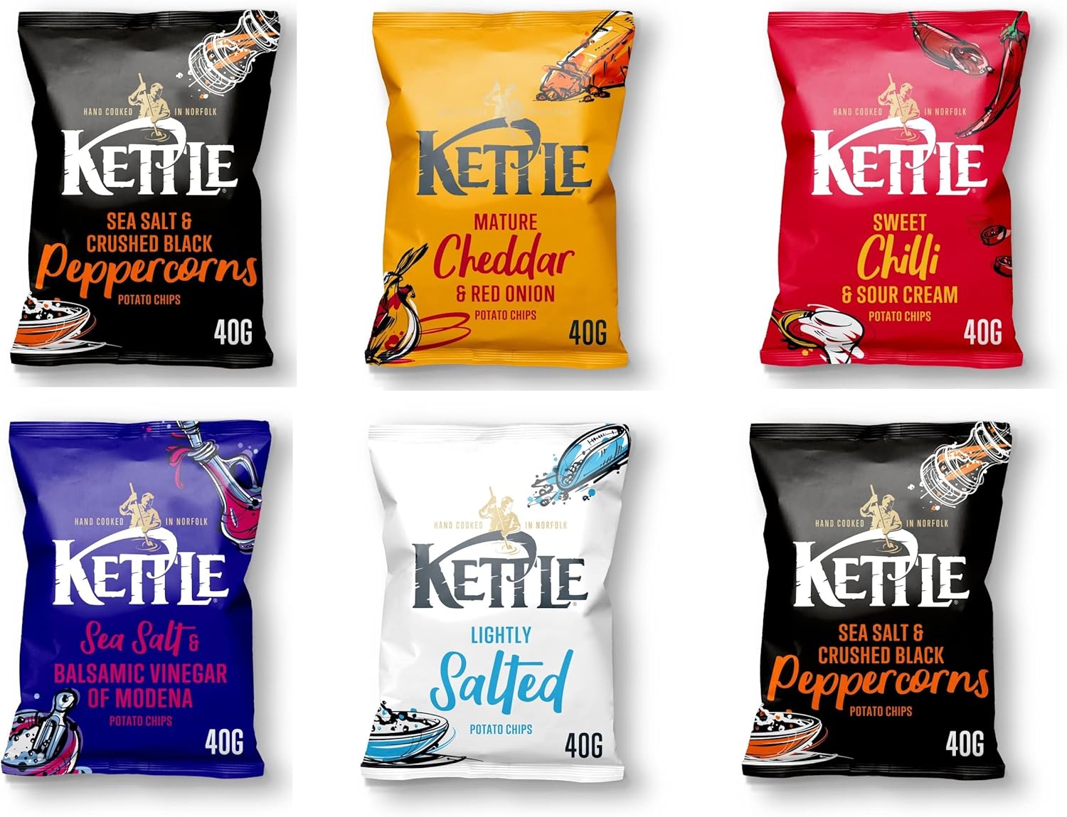 Kettle Hand cooked Crisps Premier Potato Chips Light salted Cheddar & Red Onion Sea Salt