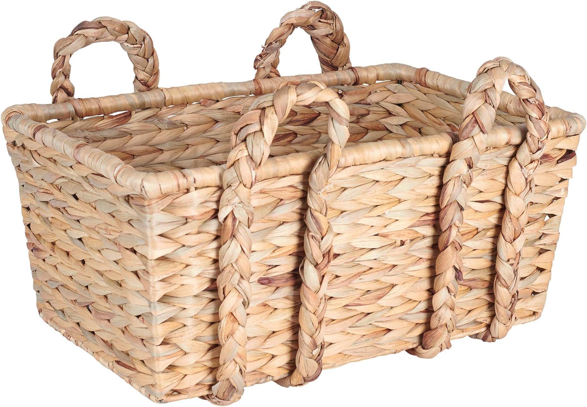 Household Essentials Large Rectangular Floor Storage Basket with Braided Handles, Light Brown