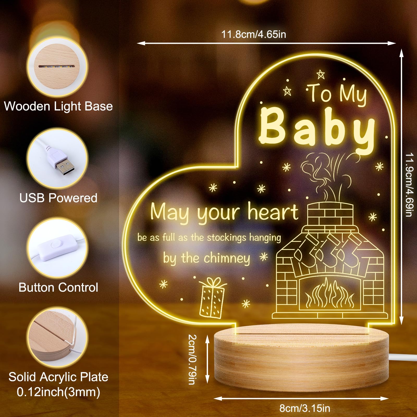Regalo di Natale per giocattoli per bambini, lampada notturna 3D con incisione, luce notturna con incisione, regalo religioso per battesimo con parole di preghiera, lode cristiana e ispirazione per