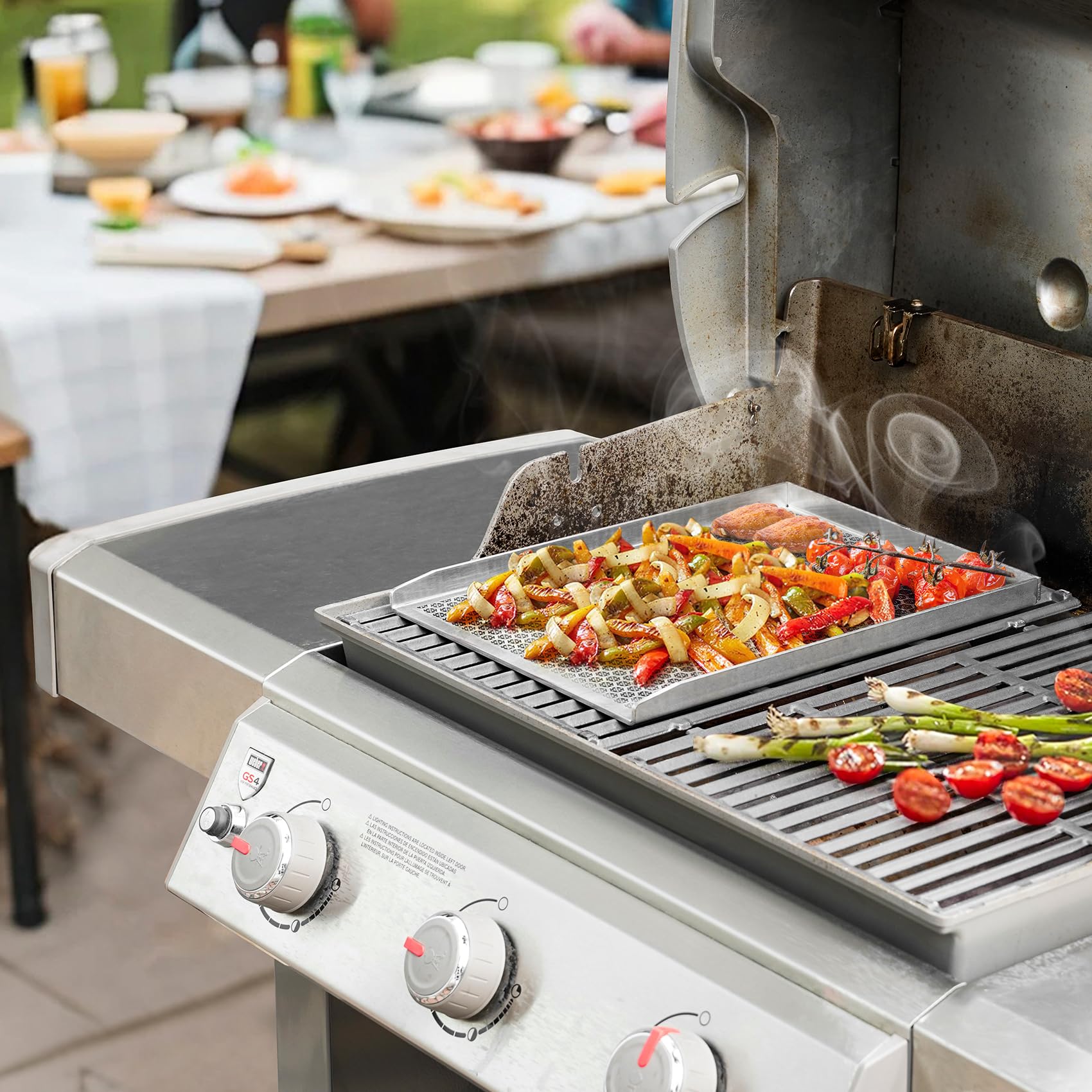 onlyfire Piastra per Barbecue con Rivestimento Antiaderente a Nido d'Ape, Piastra in Acciaio Inossidabile per La Maggior Parte delle Griglie a Gas e A Carbone, Rettangolare Plancha, 40×30 cm