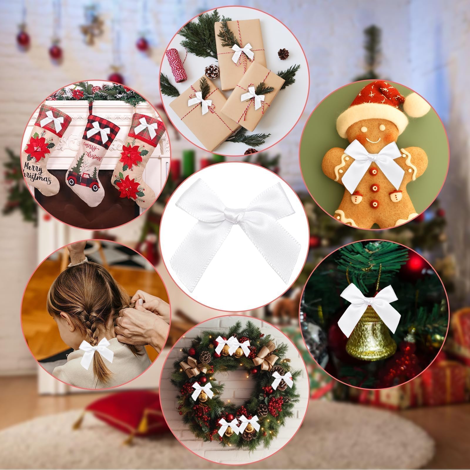 48 Noeud Cadeau Blancs de 5cm – Matériau en Satin de Soie Auto-adhésif, Idéaux pour l’Emballage de Cadeaux, la Décoration de Mariage et de Fêtes
