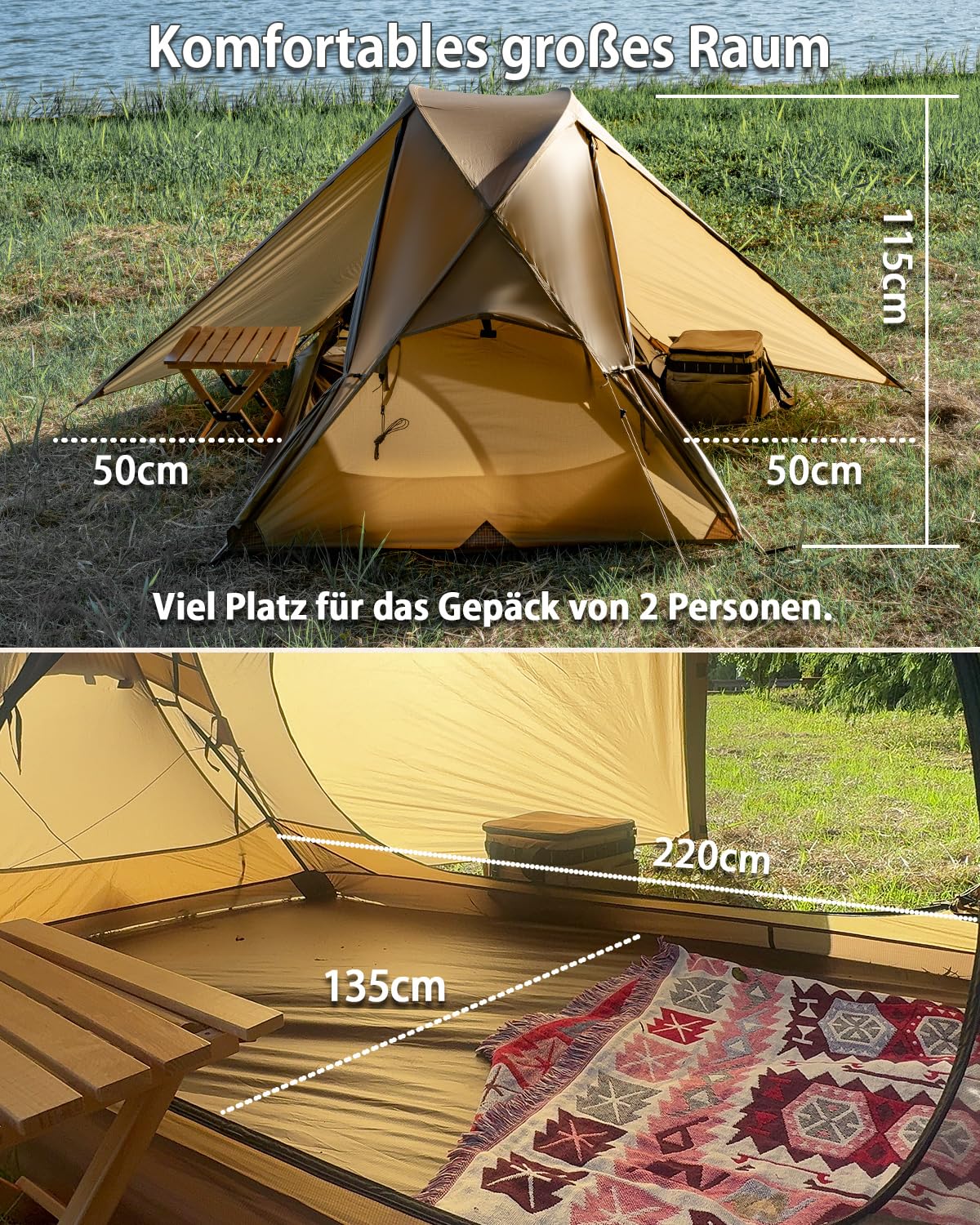 TOMOUNT Tienda de campaña ultraligera para 1-2 personas, de nailon, tamaño pequeño, 4 temporadas, impermeable y resistente al viento, compacta para senderismo, camping, exterior