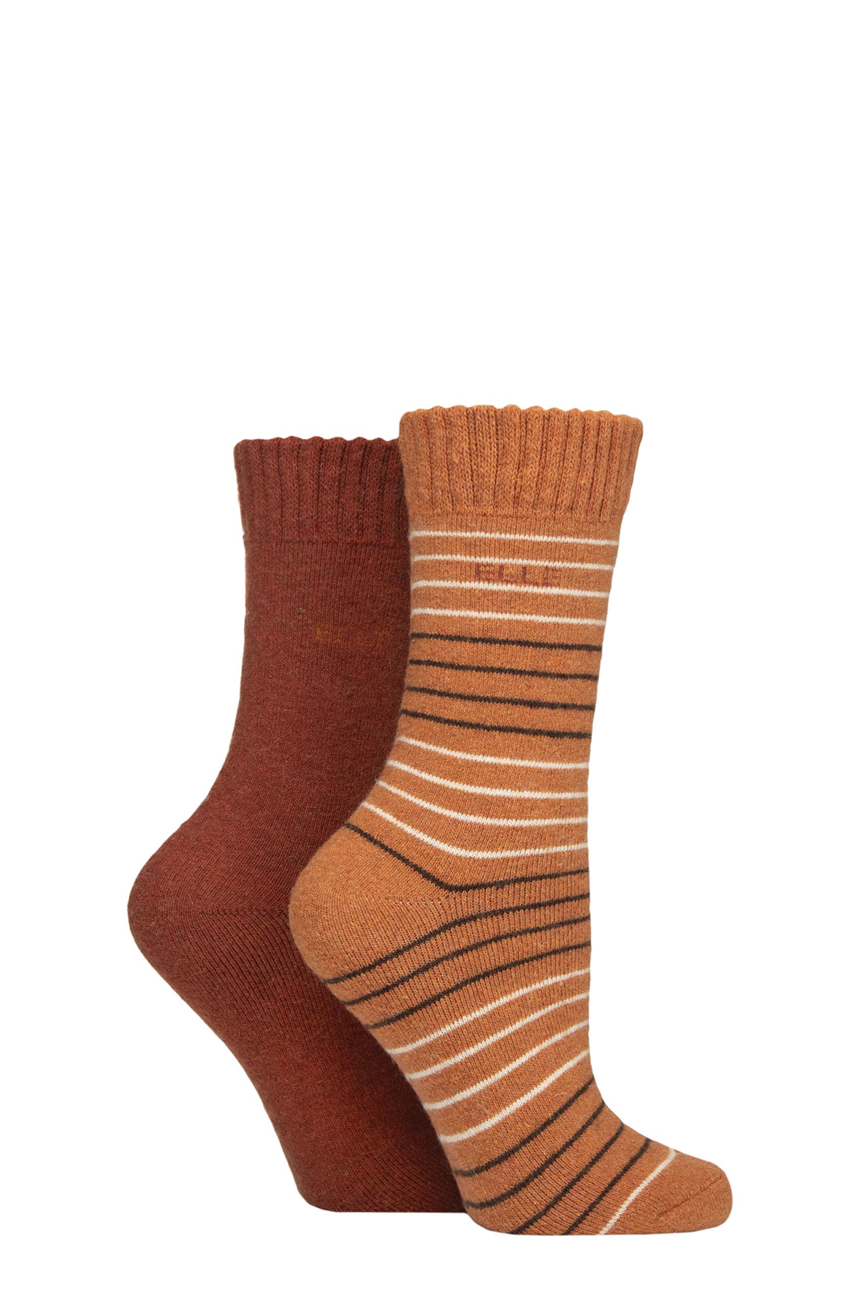 Elle Women's Wild Poppy Striped Wool Mix Brushed Inside Boot Socks In A Multipack Of 2 For Walking, Hiking, Trekking & Outdoor Use (Uk, Numeric, 4, 8, Regular, Regular, )