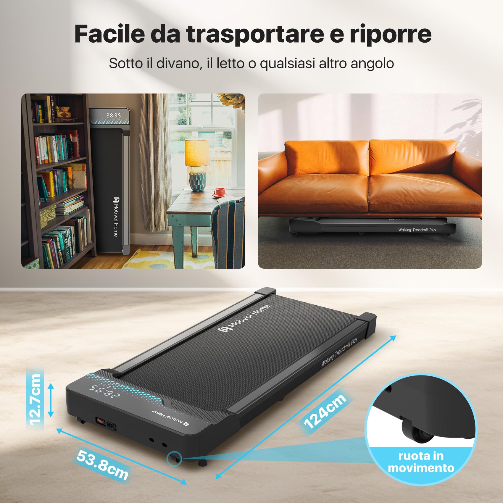 Mobvoi Walking Pad Tapis roulant AI Intelligente sotto la scrivania portatile 2 in 1 per casa e ufficio Camminata Jogging Macchina da corsa TicSports Zwift Kinomap 6 km/h Facile da riporre 120kg